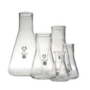 GLASS ERLENMEYER FLASKS, CONICAL MEASURING FLASK, White Graduation,  28T x 71B x 120H (mm), 150ml