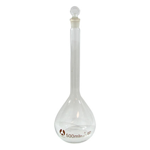 Volumetric Flask, 500ml, Class B with Glass Stopper, Sj 19/26, Borosilicate Glass, Bomex, European Standard, Each
