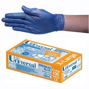Universal Vinyl Gloves, Recyclable, Powder Free, Blue, HACCP Grade - All Sizes