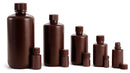 Storage Bottles, Narrow Mouth, Amber Polyethylene, Cylindrical, Graduated with Screw Cap & Inner Stopper,125ml