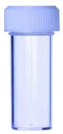 Blue Cap Specimen Containers, 25ml, 25D x 80H mm, Polystyrene with Screw Cap, pkt of 100 pcs