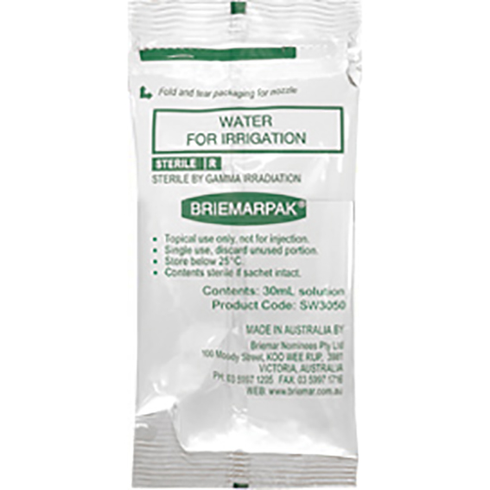 Water For Irrigation, 30ml Sachet SW3050 _ 75 per Box