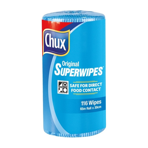 Chux Original Superwipes, 30cm x 65 Metres, Perforated, Blue, 4 Rolls Per Carton