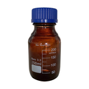 Lincon Lab Reagent Bottle, 250ml, 70mm Diameter x 143mm Height, GL45, Amber, Blue PP Cap and Outlet Ring, Borosilicate Glass, 1 per Box