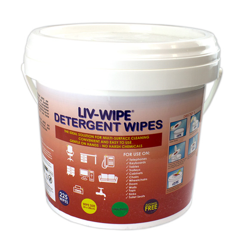 Liv-Wipe Detergent Wipes November Special, 26 x 28cm, Large, Nonwoven, Alcohol Free, Neutral pH, 225 Wipes per Tub, 3 Tubs per Carton