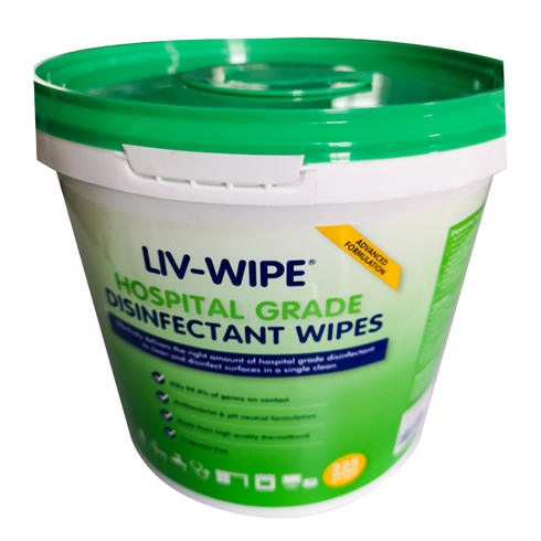 Liv-Wipe Hospital Grade Sanitiser Disinfectant Wipe, 20 x 30cm, 225 per Pail, 3 Pails per Carton