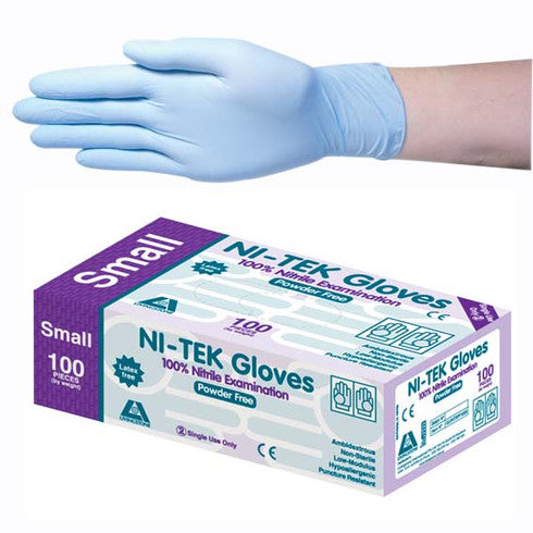 Ni-Tek Nitrile Premium Gloves, AS/NZ, Powder Free, Small, Blue Colour, 100 per Box, 1000 per Carton