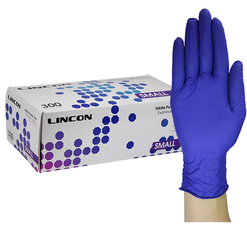 Lincon Nitrile Examination Gloves, Powder Free, Non Sterile, Small, Cobalt Blue Colour, 300 per Box, 3000 per Carton