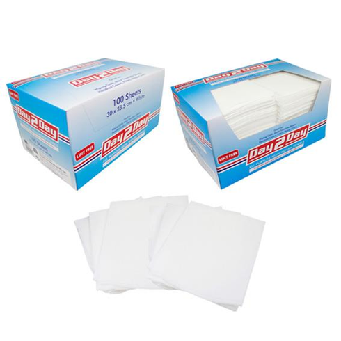 Day 2 Day All Purpose Towel, Small, 30 x 34cm, High 70 Percent Viscose, White, 100 per Box, 12 Boxes per Carton, 1200 Sheets per Carton