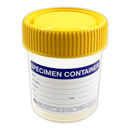 Specimen Sample Container, Urine Jar, 70ml, Clean, Flat Bottom, with Yellow Screw Cap, Labelled, Recyclable Polypropylene, 500 per Carton