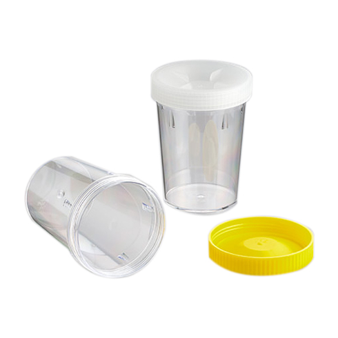 Polystyrene Recyclable Plastic Container 500ml, Sterile, Yellow Screw Cap, Unlabelled, 72 per carton