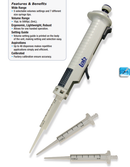 Repetitive Pipettor 10ul - 5ml, Wide Range: 5 Selectable Volume Settings,